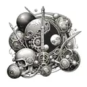 Engineer tools morphing into celestial bodies tattoo design idea