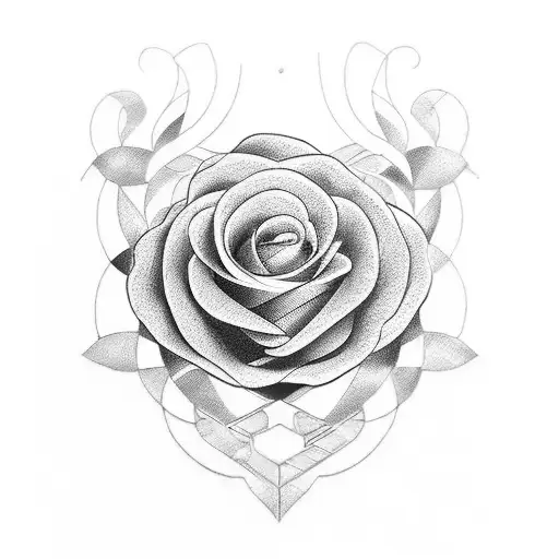 A unique design combining the Gemini symbol and a red rose in a blackwork style tattoo design idea