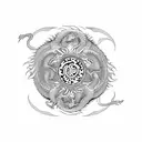 Dragon and lion in a yin yang symbol tattoo design idea