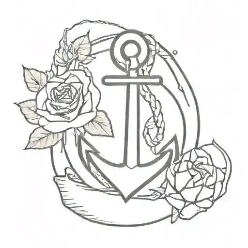 anchor and small yellow rose intertwined tattoo design idea