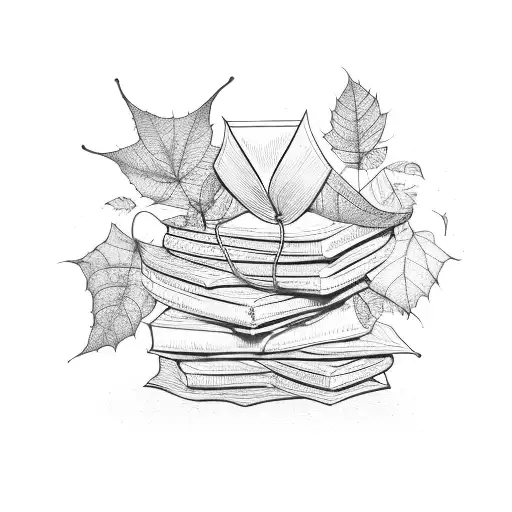 A stack of books with vines and leaves wrapped around them, creating a beautiful frame tattoo design idea