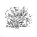 A stack of books with vines and leaves wrapped around them, creating a beautiful frame tattoo design idea