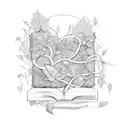 A stack of books with vines and leaves wrapped around them, creating a beautiful frame tattoo design idea