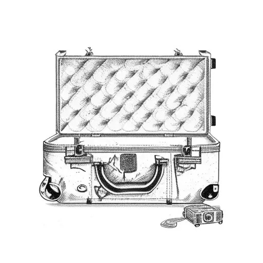 A vintage suitcase with travel stickers of all the places you've been tattoo design idea