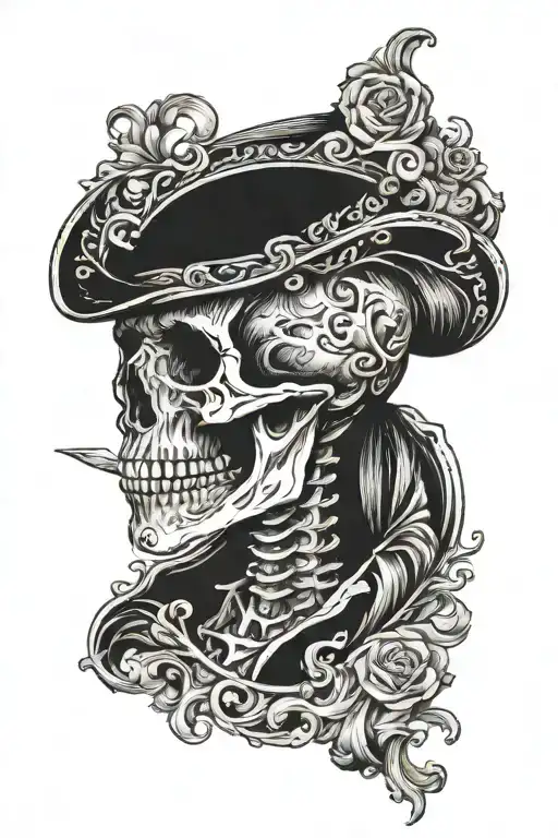 Renaissance style featuring half human half skeleton tattoo design idea