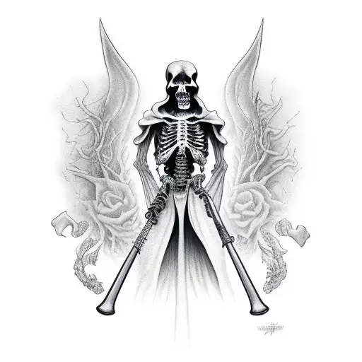grim reaper walking through graveyard tattoo design idea