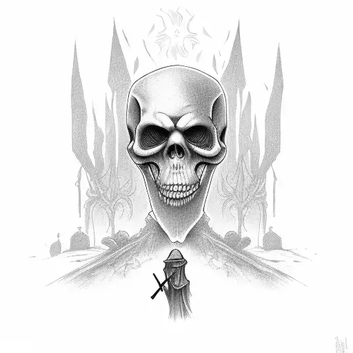 grim reaper walking through graveyard tattoo design idea