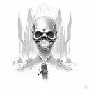 grim reaper walking through graveyard tattoo design idea