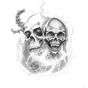 grim reaper walking through graveyard tattoo design idea