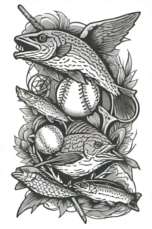 baseball, hunting, fishing, love, heartbreak, patriotism. collage  tattoo design idea