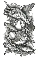 baseball, hunting, fishing, love, heartbreak, patriotism. collage  tattoo design idea