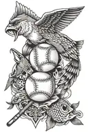 baseball, hunting, fishing, love, heartbreak, patriotism. collage  tattoo design idea