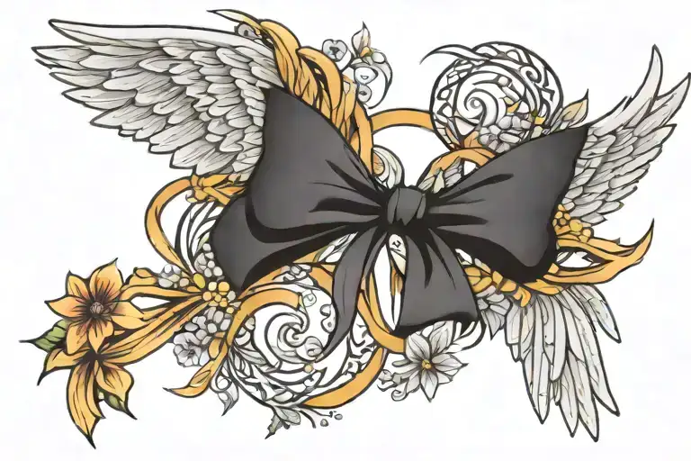 angel wings, infinity symbol, ALS ribbon, corn flower tattoo design idea