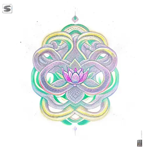 ourboros snake with a lotus flower in the center tattoo design idea