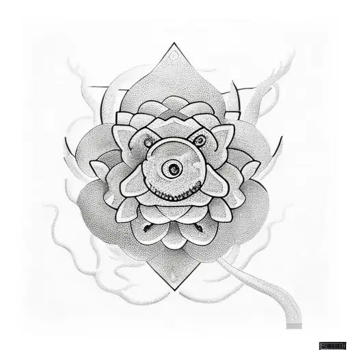 ourboros snake with a lotus flower in the center tattoo design idea