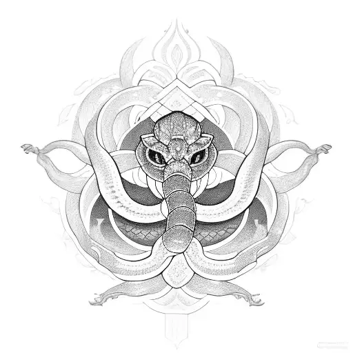 ourboros snake with a lotus flower in the center tattoo design idea
