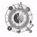 the accurate circle of fifths  with a marimba wrapped around its edges tattoo design idea