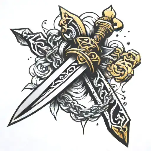 broken chain,dagger tattoo design idea