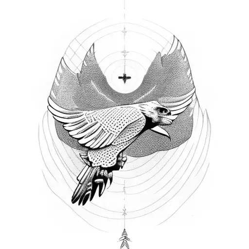 flying hawk or eagle with text MY WAY tattoo design idea