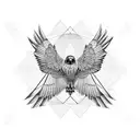 hawk in flight with geometric patterns tattoo design idea