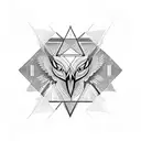 hawk in flight with geometric patterns tattoo design idea