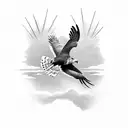 An intricate black and grey tattoo of a hawk in flight tattoo design idea