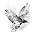 An intricate black and grey tattoo of a hawk in flight tattoo design idea