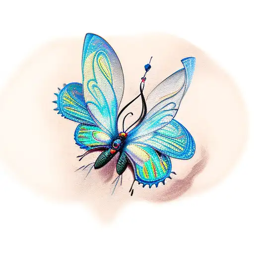 Create a surrealistic scene of pantyhose transforming into butterflies tattoo design idea