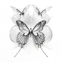 Create a surrealistic scene of pantyhose transforming into butterflies tattoo design idea