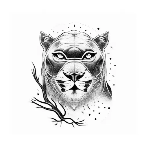  Panther laying in a safari tree tattoo design idea