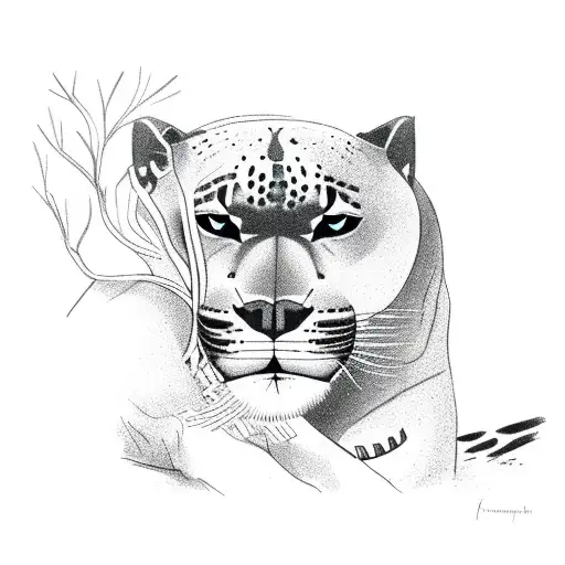  Panther laying in a safari tree tattoo design idea