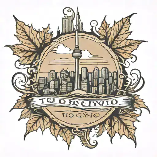 Toronto skyline inside maple leaf tattoo design idea