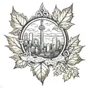 Toronto skyline inside maple leaf tattoo design idea