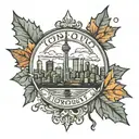 Toronto skyline inside maple leaf tattoo design idea