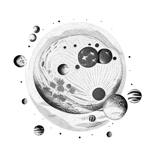 endless pinnacles the moon,the sun and planets tattoo design idea