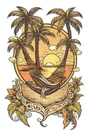 hammock palm tree river sunset sky tattoo design idea