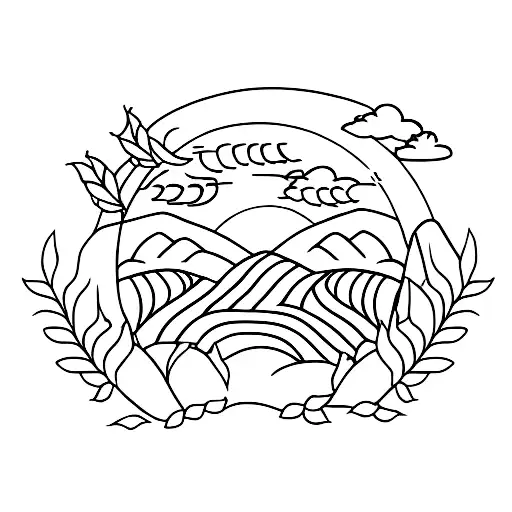 wheat field. footpath.  two people. Clay Palace tattoo design idea