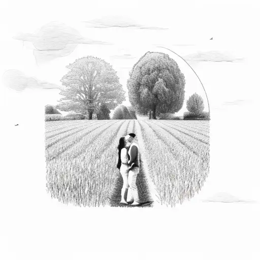 wheat field. footpath.  two people. Clay Palace tattoo design idea