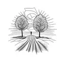 wheat field. footpath.  two people. Clay Palace tattoo design idea