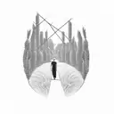 wheat field. footpath.  two people. Clay Palace tattoo design idea