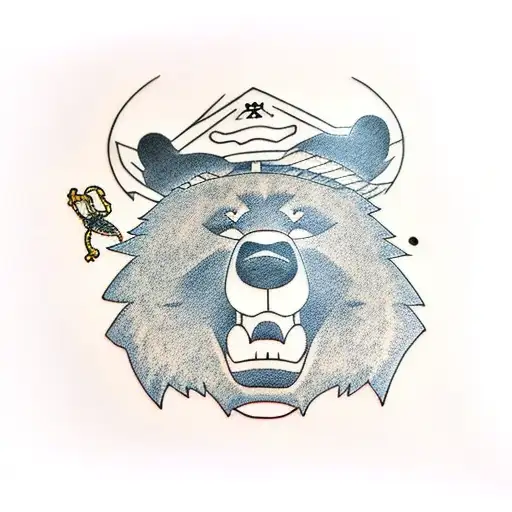 Japanese style sleeve with bear and panther tattoo design idea