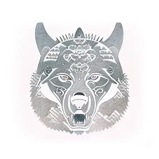 Japanese style sleeve with bear and panther tattoo design idea