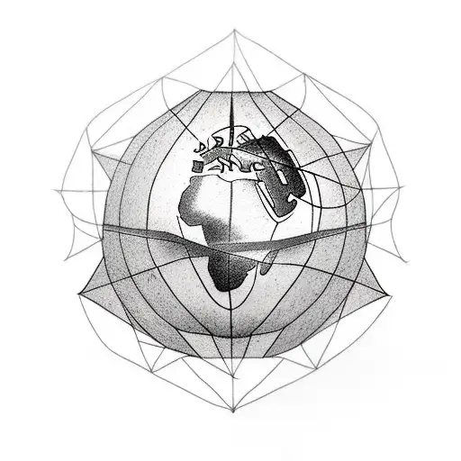 earth with paper planes at the top airplanes at the bottom, spinning around it, with dashed lines tattoo design idea