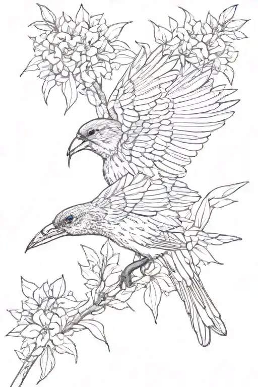 house finch with fireweed flower tattoo design idea