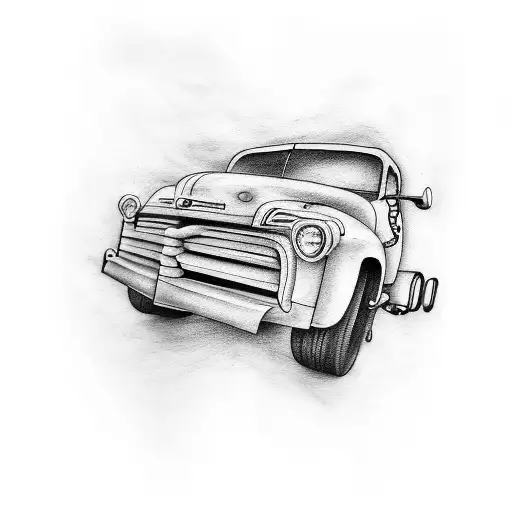 Create a tattoo featuring a music note intertwined with a truck, symbolizing the harmony between the client's love for music and their occupation as a truck driver. tattoo design idea