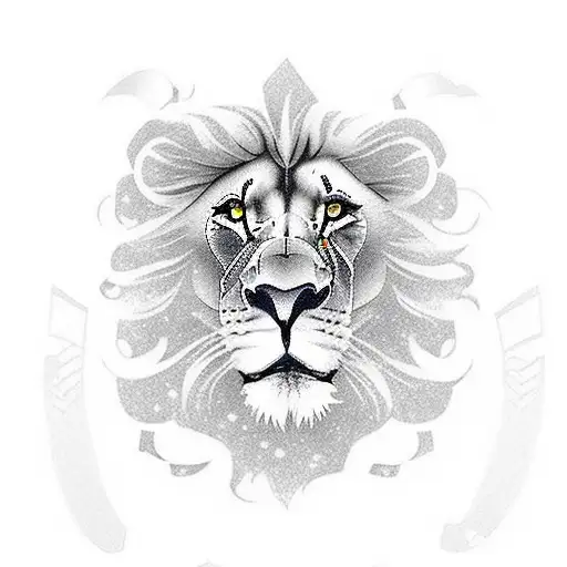 A lion wearing a soccer jersey with a galaxy background tattoo design idea