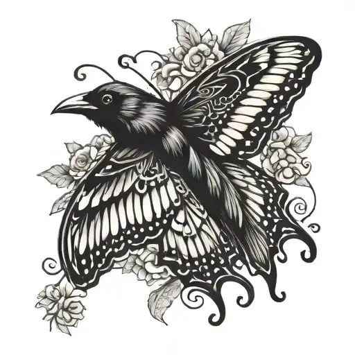 crow butterfly tattoo design idea