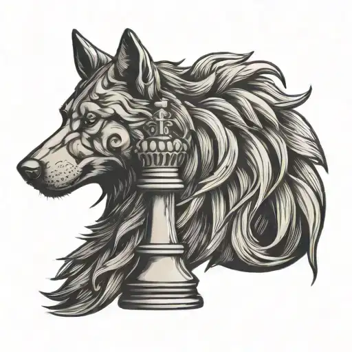 king chess piece with wolf head tattoo design idea