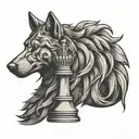 king chess piece with wolf head tattoo design idea