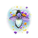 Moon with marigold, violet flower, humming bird and bee tattoo design idea